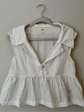 Anthropologie Maeve Cotton Blend Babydoll Blouse, White – Size XS